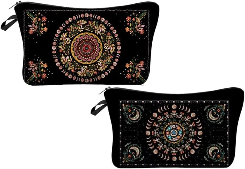 2 Pieces Funny Cosmetic Pouch for Women, Allover Printed Small Zipper Pouches Adorable Makeup Bags Roomy Toiletry Pouch Travel Accessories Organizer GiftsGeFriend giftitLunar Phase