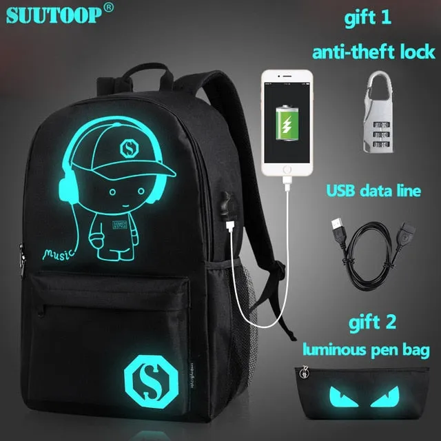 2019 luminous to USB for teenage For boys girls new unisex school Interactive bag book schoolbag backpack Student Trendy music Charge bag teenagers