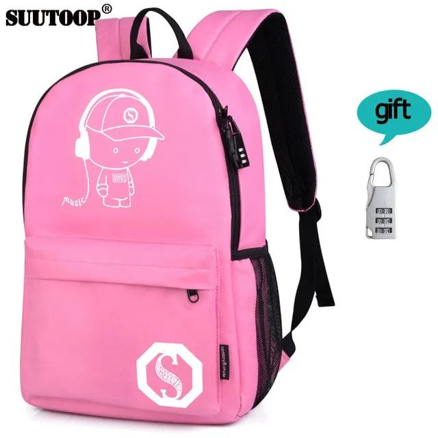 2019 luminous to USB for teenage For boys girls new unisex school Interactive bag book schoolbag backpack Student Trendy music Charge bag teenagers