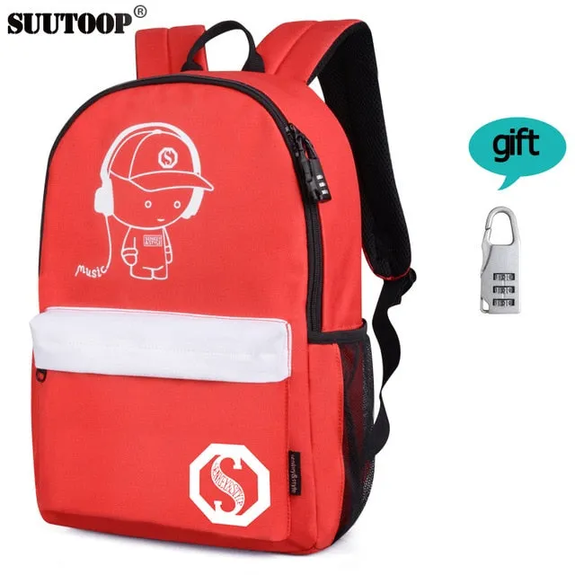 2019 luminous to USB for teenage For boys girls new unisex school Interactive bag book schoolbag backpack Student Trendy music Charge bag teenagers