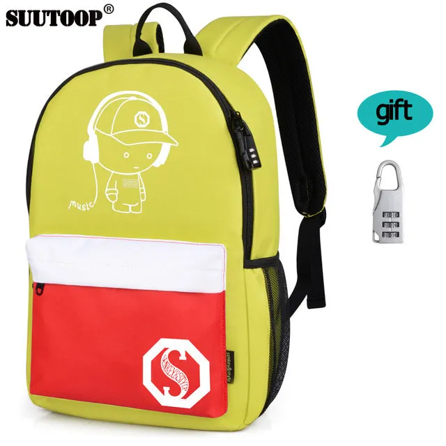 2019 luminous to USB for teenage For boys girls new unisex school Interactive bag book schoolbag backpack Student Trendy music Charge bag teenagers
