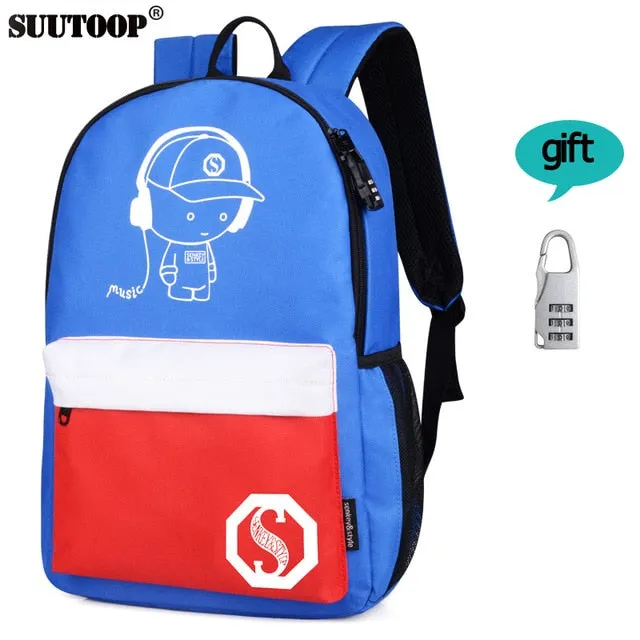 2019 luminous to USB for teenage For boys girls new unisex school Interactive bag book schoolbag backpack Student Trendy music Charge bag teenagers