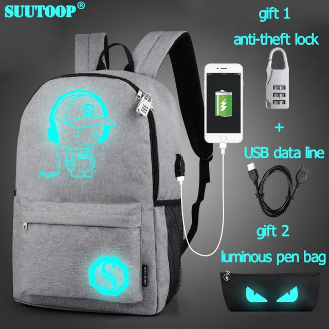 2019 luminous to USB for teenage For boys girls new unisex school Interactive bag book schoolbag backpack Student Trendy music Charge bag teenagers