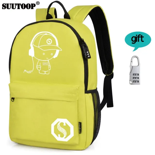 2019 luminous to USB for teenage For boys girls new unisex school Interactive bag book schoolbag backpack Student Trendy music Charge bag teenagers