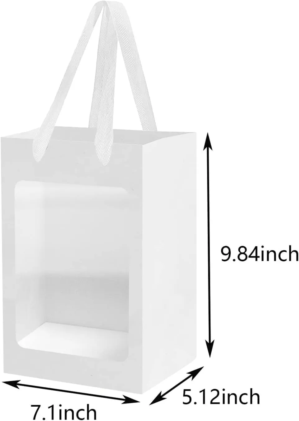 24 Pcs White Kraft Paper Gift Bags with Transparent Window, 9.84"x7.0"x5.12" Kraft Shopping Bags with Handles for Present, Festivals Party