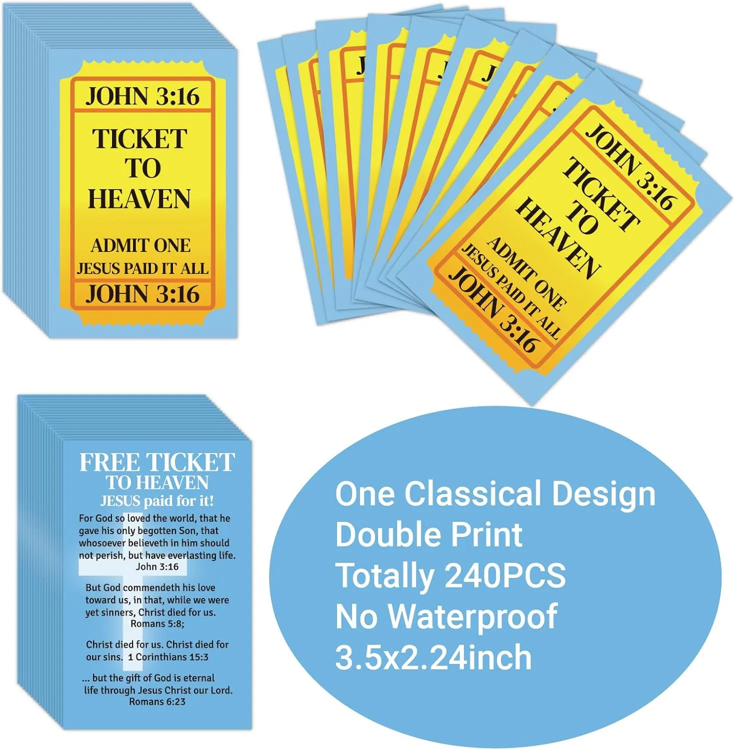 240pcs Gospel Tracts Plan of Salvation Cards Pocket Holy Prayer Cards Bible Tracts Inspirational Mini Bibles Christian Tracts for Evangelism Church Gifts (Ticket to Heaven, 3.5 x 2.24 In)