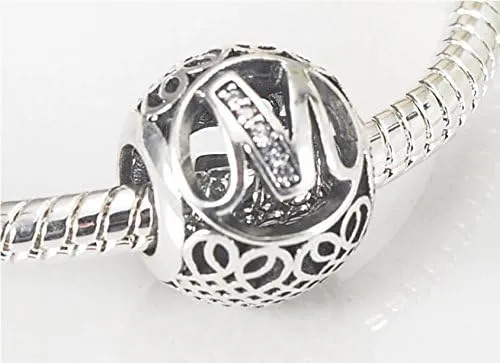 26 Letter Initial Character 925 Sterling Silver Bead Charm fit Pandora Chamilia Bracelet Necklace Jewlery (Letter M)