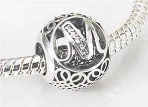 26 Letter Initial Character 925 Sterling Silver Bead Charm fit Pandora Chamilia Bracelet Necklace Jewlery (Letter M)
