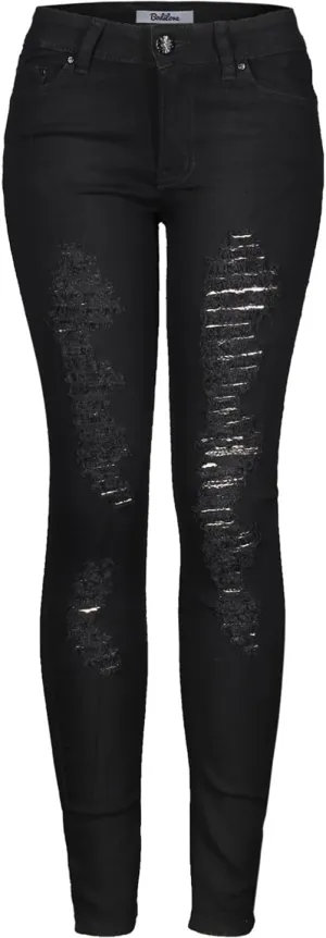 2LUV Women Junior Stretchy Mid Rise 5 Pocket Ripped Destroyed Ripped Skinny Jegging Jeans Back to School Clothing Apparel Black 9