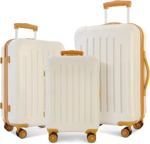 3 Pieces Luggage Set, 20" 24" 28" Travel Suitcase with 360 Degree Spinner Wheels Telescopic Handles for Business Travel Brown White One Size