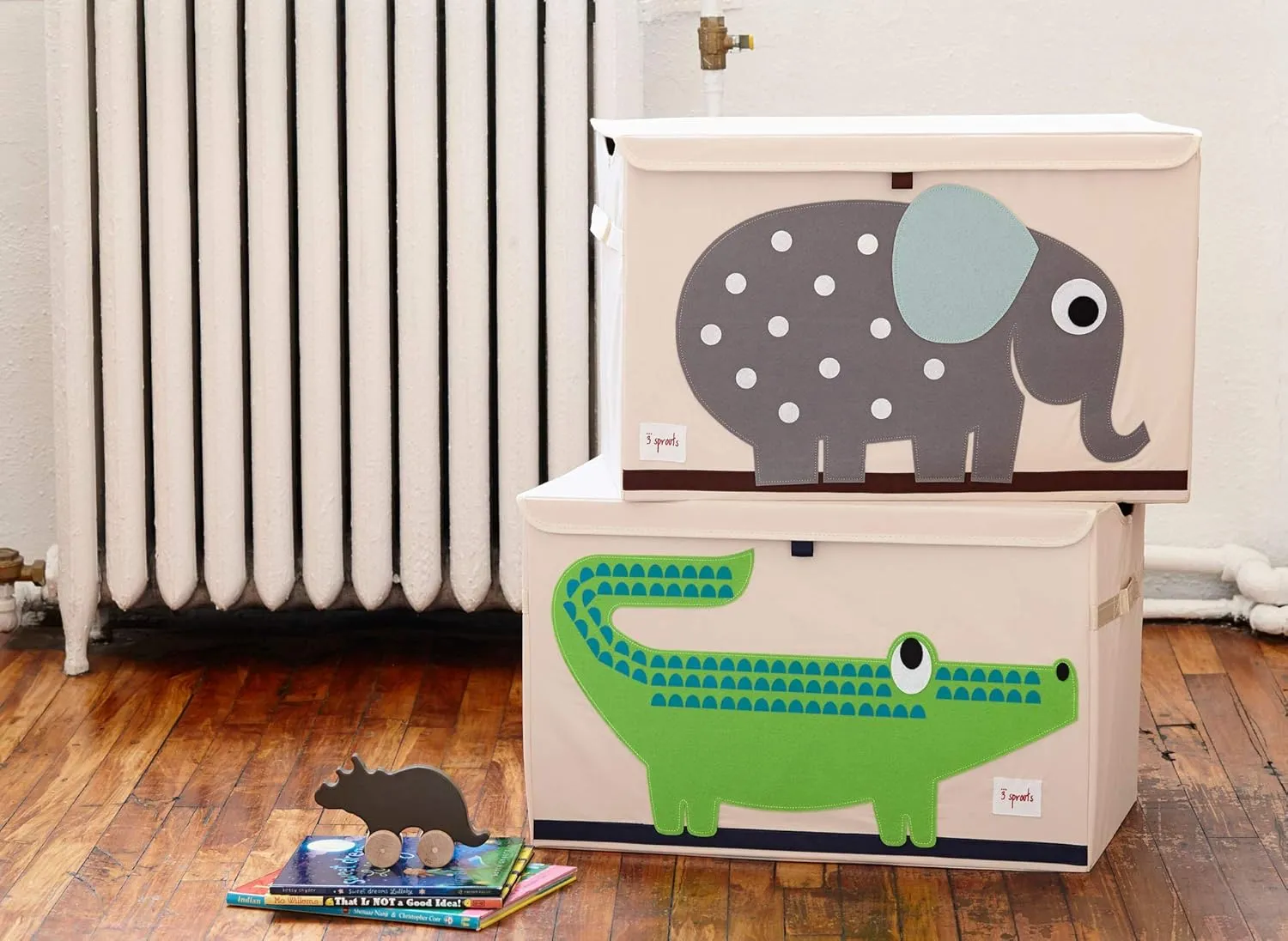 3 Sprouts Large Toy Chest for Kids with Lid and Handles - Collapsible Toy Storage Bin/Trunk/Box/Basket Organizer for Boys & Girls Playroom, Nursery, Elephant