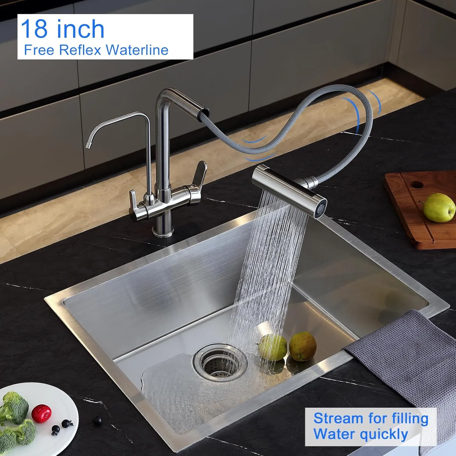 3 Way Kitchen Faucet, Pull Out Kitchen Faucet with 3-Function Sprayer, Dual Handles Kitchen Sink Faucet with Water Filter Purifier Spout, Brushed Nickel