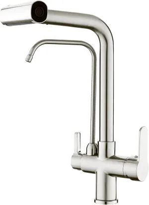 3 Way Kitchen Faucet, Pull Out Kitchen Faucet with 3-Function Sprayer, Dual Handles Kitchen Sink Faucet with Water Filter Purifier Spout, Brushed Nickel