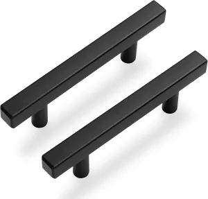30 Pack 3 Inch Cabinet Handles Matte Black Cabinet Pulls Stainless Steel Drawer Pulls Square Handles for Cabinets Dressers Cupboard 76mm Hole Centers Kitchen Cabinet Hardware, 5'' Total Length