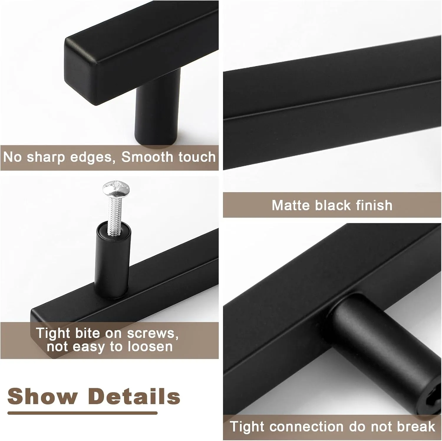 30 Pack 3 Inch Cabinet Handles Matte Black Cabinet Pulls Stainless Steel Drawer Pulls Square Handles for Cabinets Dressers Cupboard 76mm Hole Centers Kitchen Cabinet Hardware, 5'' Total Length