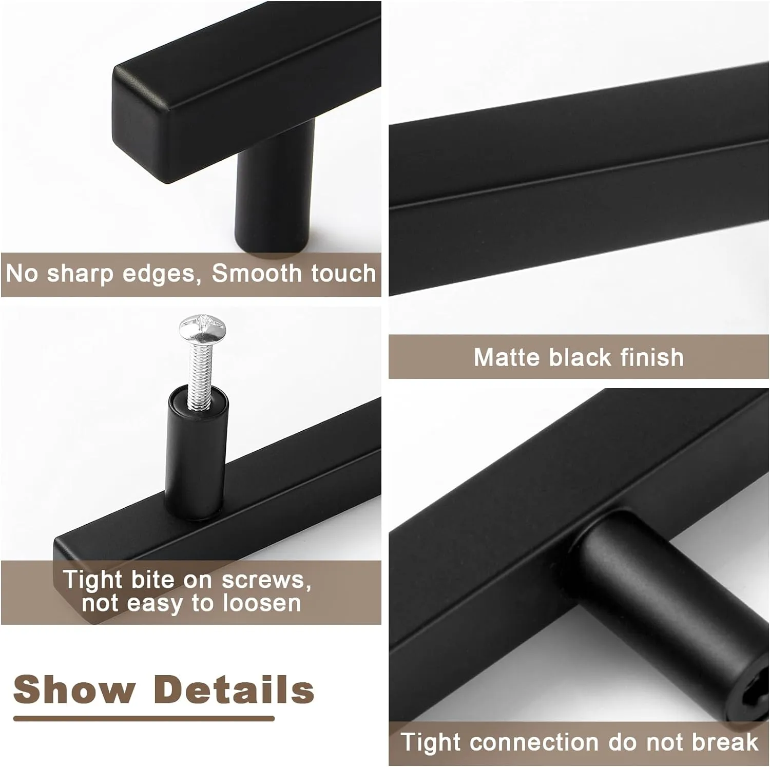 30 Pack 3 Inch Cabinet Handles Matte Black Cabinet Pulls Stainless Steel Drawer Pulls Square Handles for Cabinets Dressers Cupboard 76mm Hole Centers Kitchen Cabinet Hardware, 5'' Total Length