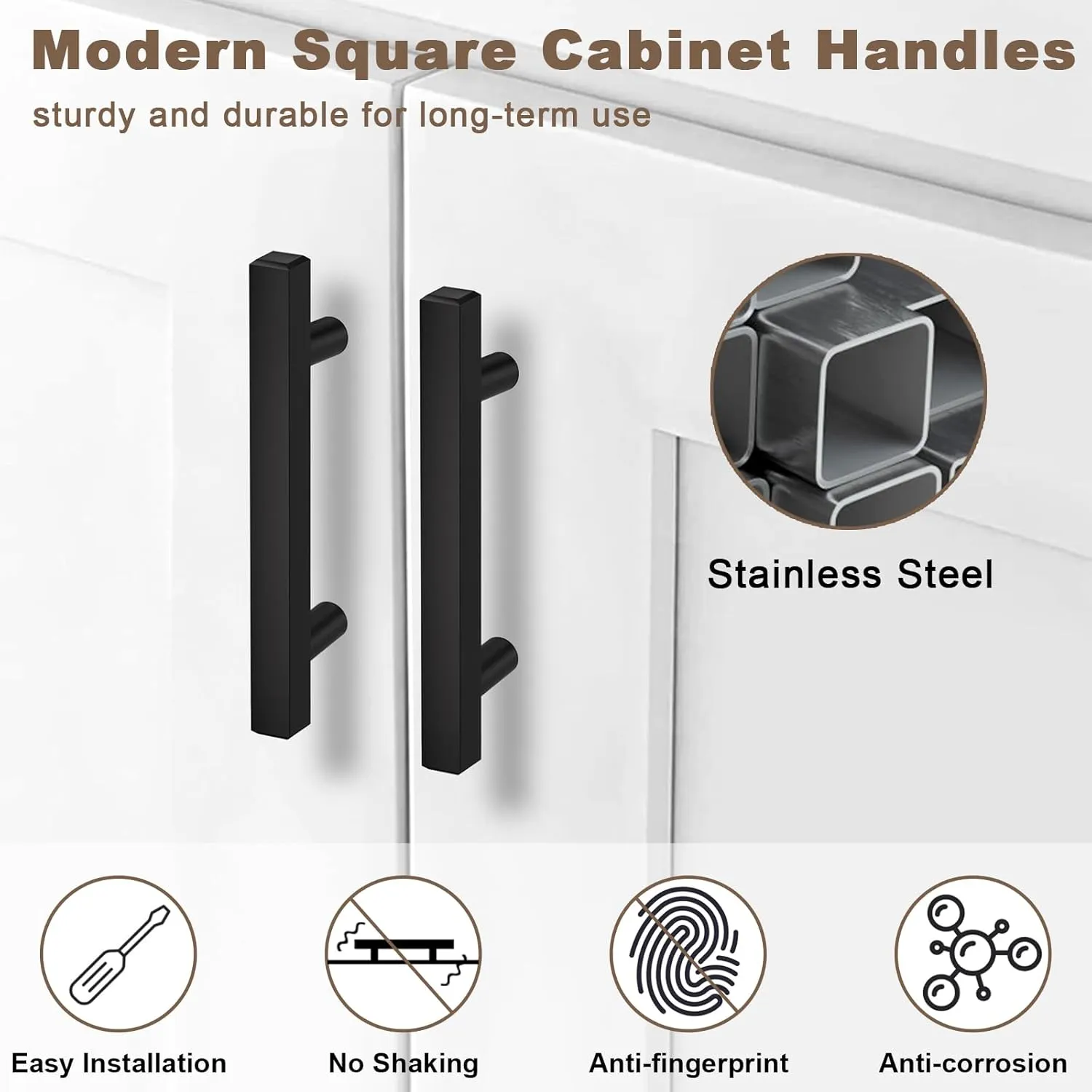 30 Pack 3 Inch Cabinet Handles Matte Black Cabinet Pulls Stainless Steel Drawer Pulls Square Handles for Cabinets Dressers Cupboard 76mm Hole Centers Kitchen Cabinet Hardware, 5'' Total Length
