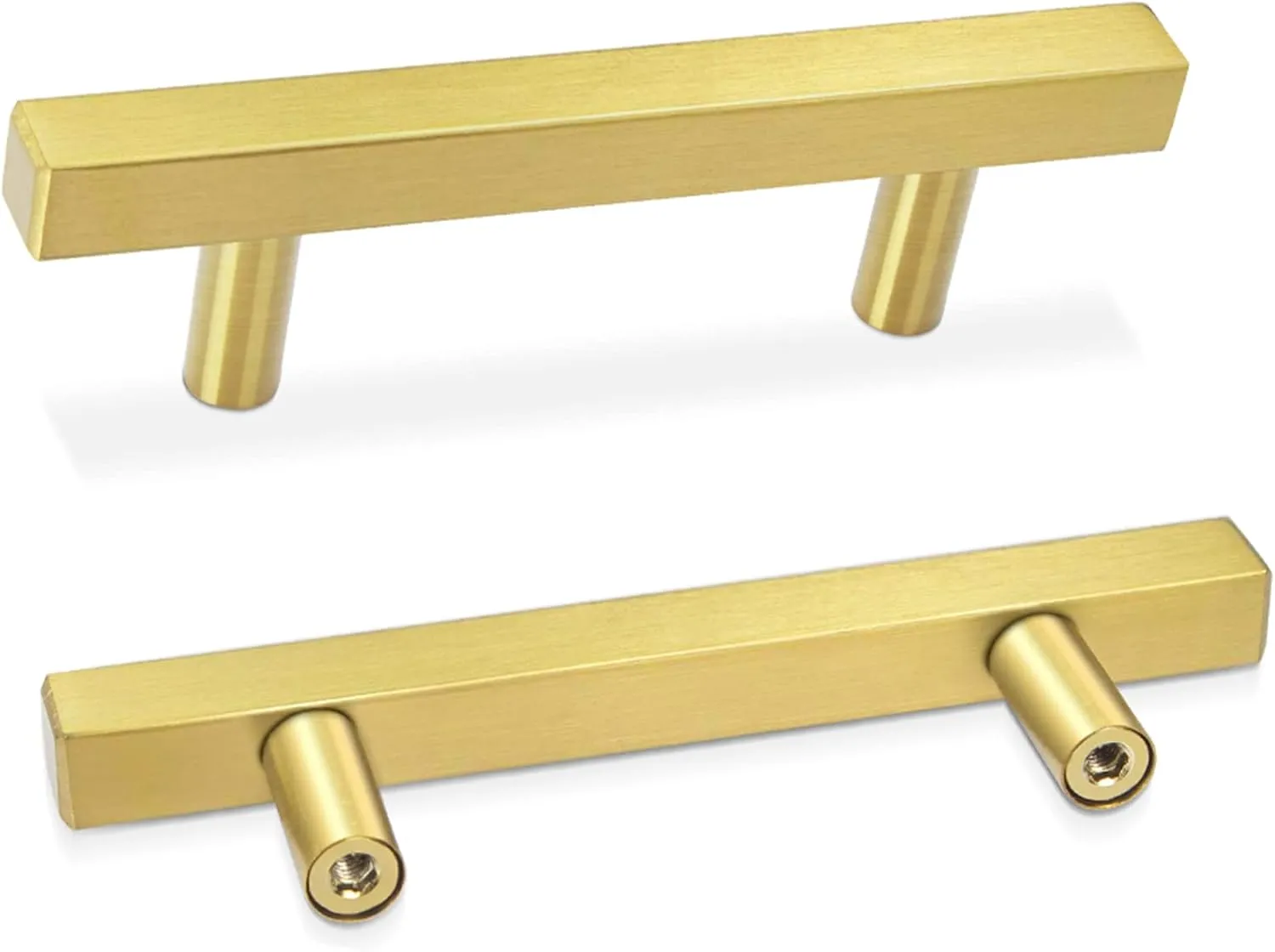 30 Pack Cabinet Pulls 5" Length Brushed Brass Drawer Handles, 3" Hole Center Square Kitchen Cabinet Handles, Stainless Steel Cabinet Hardware for Bedroom Bathroom Office