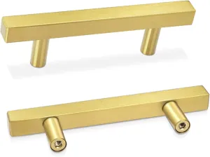 30 Pack Cabinet Pulls 5" Length Brushed Brass Drawer Handles, 3" Hole Center Square Kitchen Cabinet Handles, Stainless Steel Cabinet Hardware for Bedroom Bathroom Office
