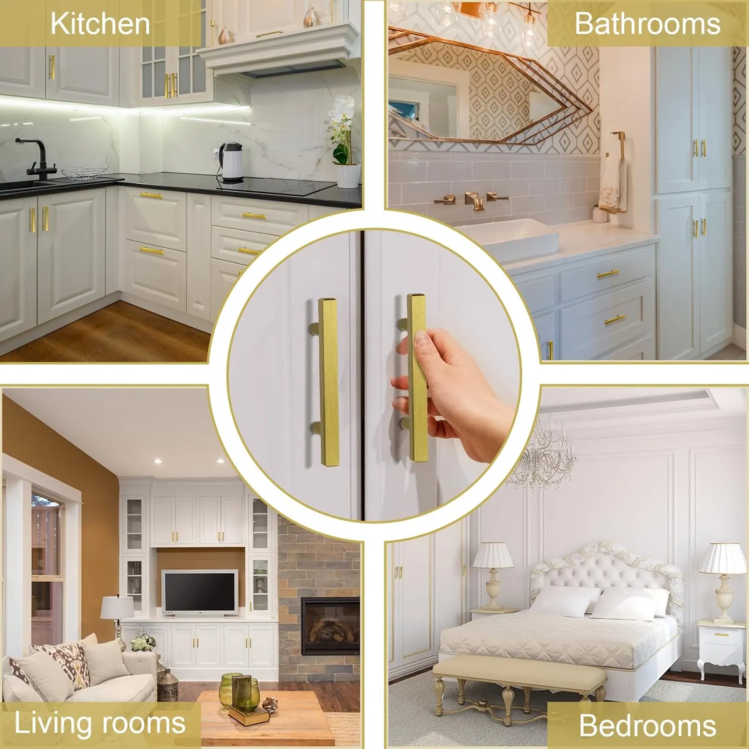 30 Pack Cabinet Pulls 5" Length Brushed Brass Drawer Handles, 3" Hole Center Square Kitchen Cabinet Handles, Stainless Steel Cabinet Hardware for Bedroom Bathroom Office