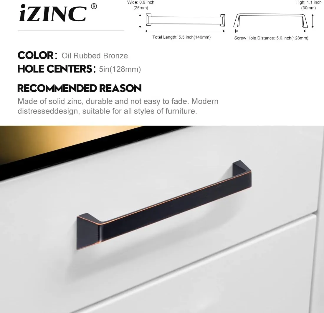 30 Pack Solid Zinc Bronze Cabinet Pulls,5 Inch/128mm Oil Rubbed Bronze Drawer Handles,Modern Dresser Handles,Kitchen Hardware for Bathroom and Cabinet