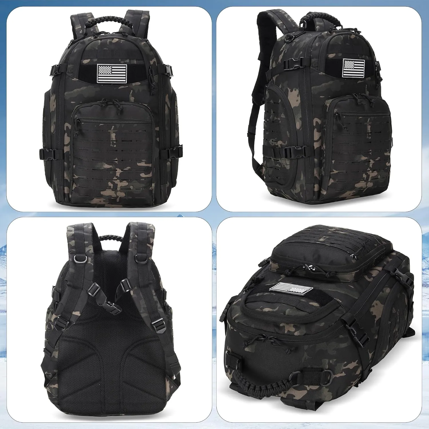 30L Hiking Backpack Lightweight Outdoor Daypack Camping Backpack Outdoor Travel Daypack Day Pack for Man Woman (Black Camo)