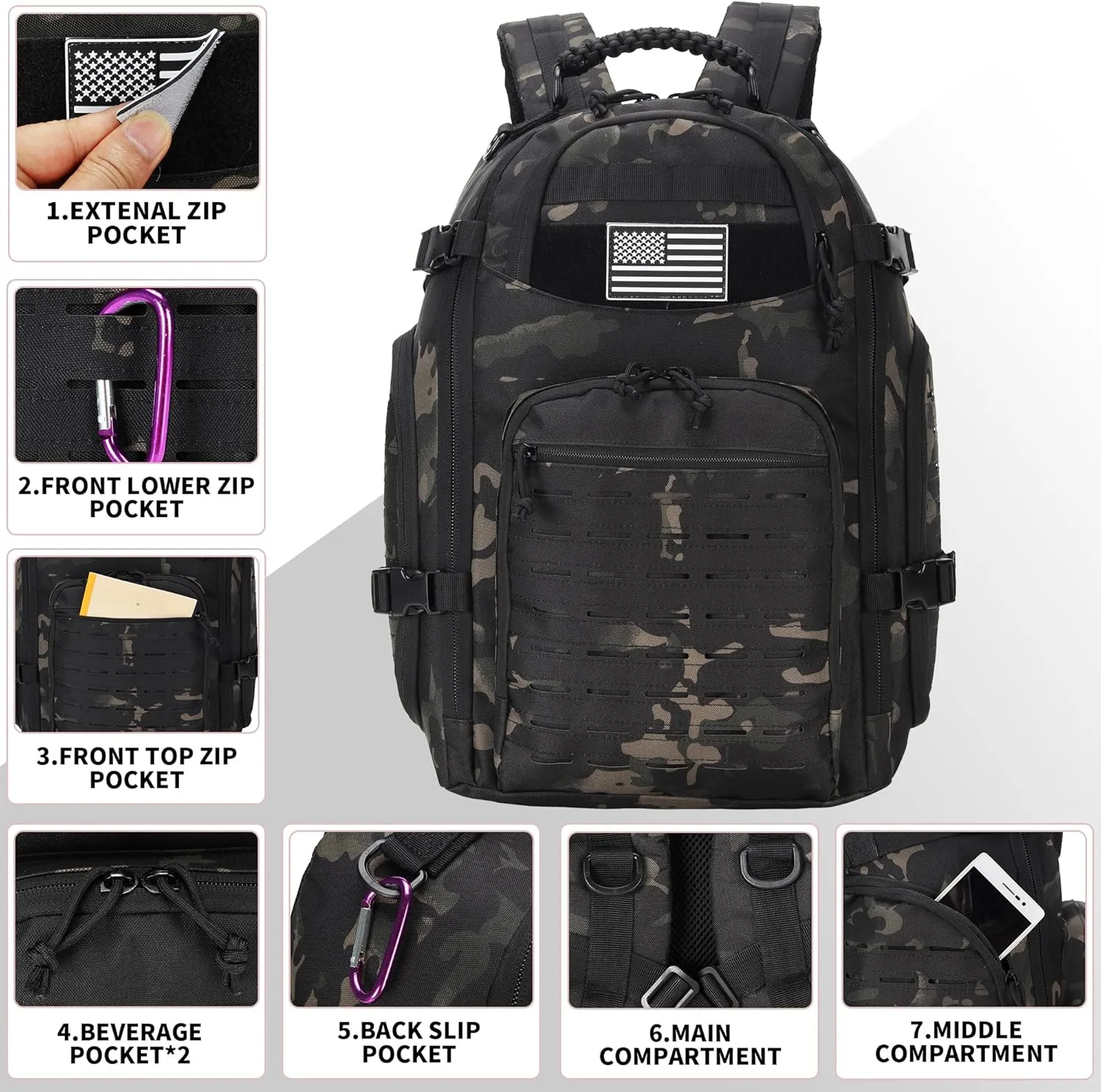 30L Hiking Backpack Lightweight Outdoor Daypack Camping Backpack Outdoor Travel Daypack Day Pack for Man Woman (Black Camo)