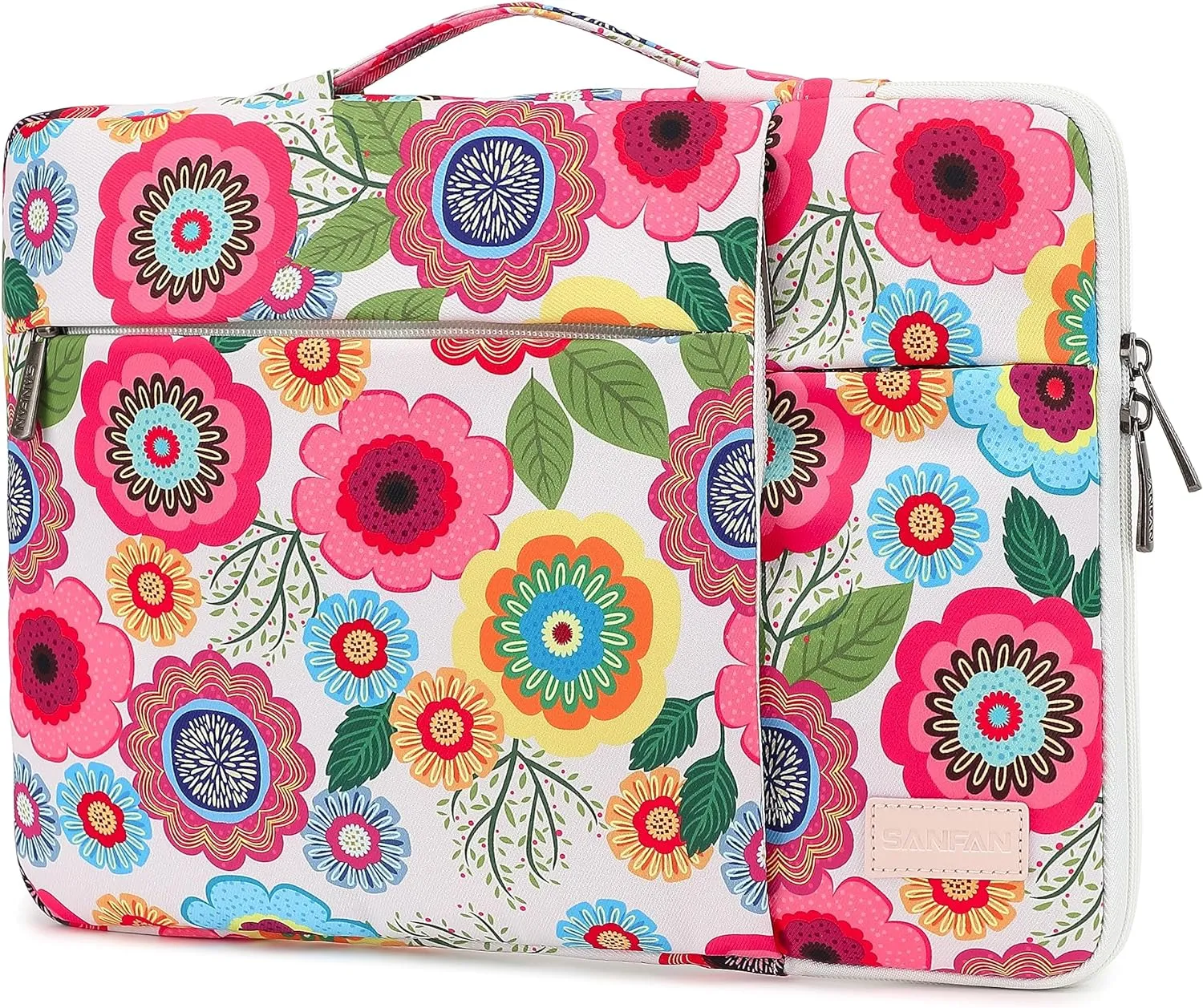 360° Protective Laptop Sleeve Case Bag Cover with Handle For iPad 12.9 inch,MacBook Pro Air 13" and 12.5 inch-13.3 inch Laptop (Flowers)
