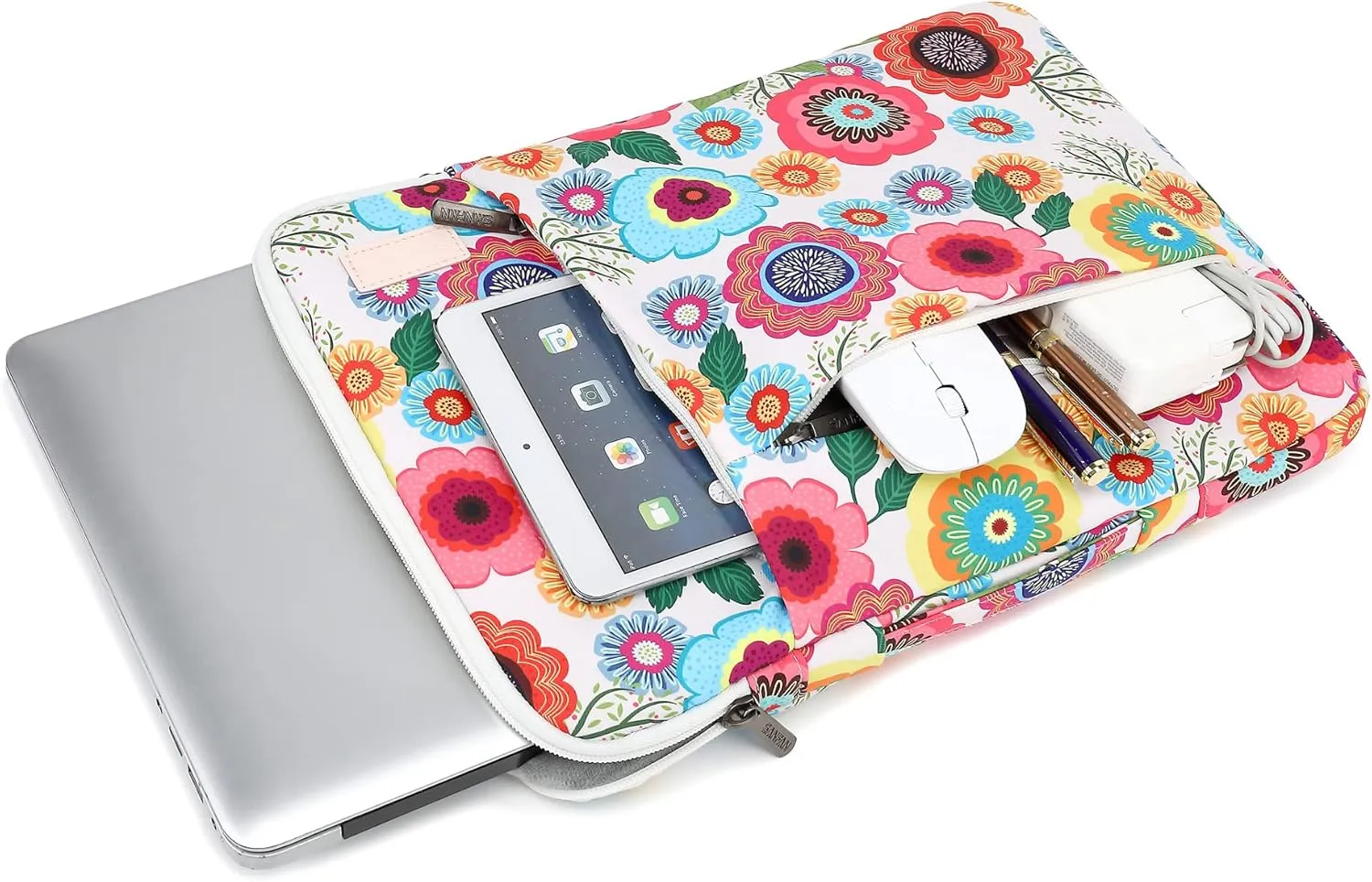 360° Protective Laptop Sleeve Case Bag Cover with Handle For iPad 12.9 inch,MacBook Pro Air 13" and 12.5 inch-13.3 inch Laptop (Flowers)