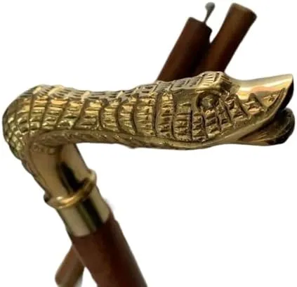 36inch Long Snake Face Designer Walking Stick Brass Handle 3 Fold Wooden Cane Walking Stick Gift for Dad by Better Buy Handicraft