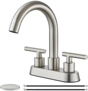 4 Inch Centerset Bathroom Sink Faucet Double Handles Bathroom Vanity Faucets 360 Degree Swivel Spout Deck Mount Mixer Tap with Pop-up Drain,Brushed Nickel