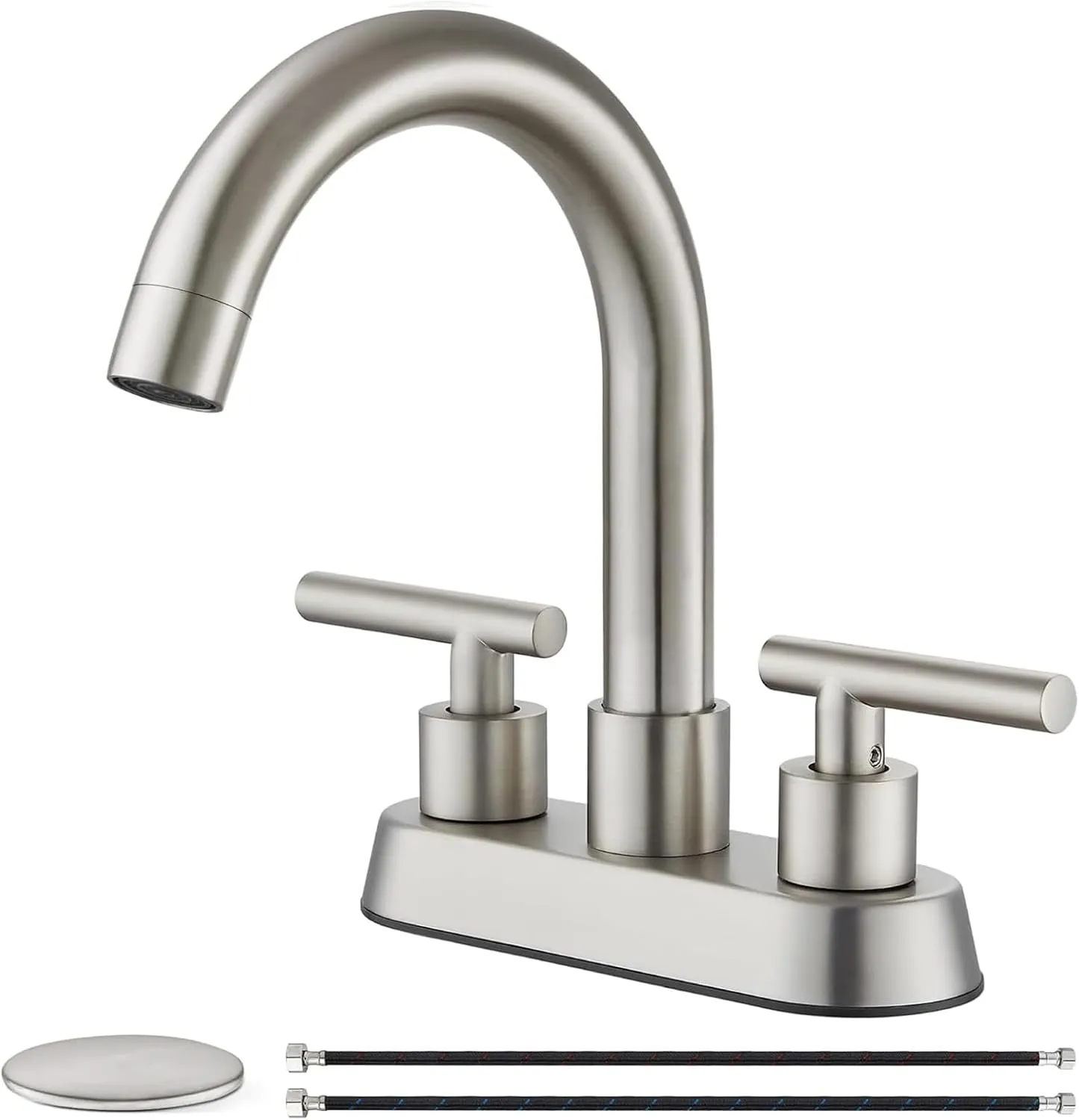 4 Inch Centerset Bathroom Sink Faucet Double Handles Bathroom Vanity Faucets 360 Degree Swivel Spout Deck Mount Mixer Tap with Pop-up Drain,Brushed Nickel
