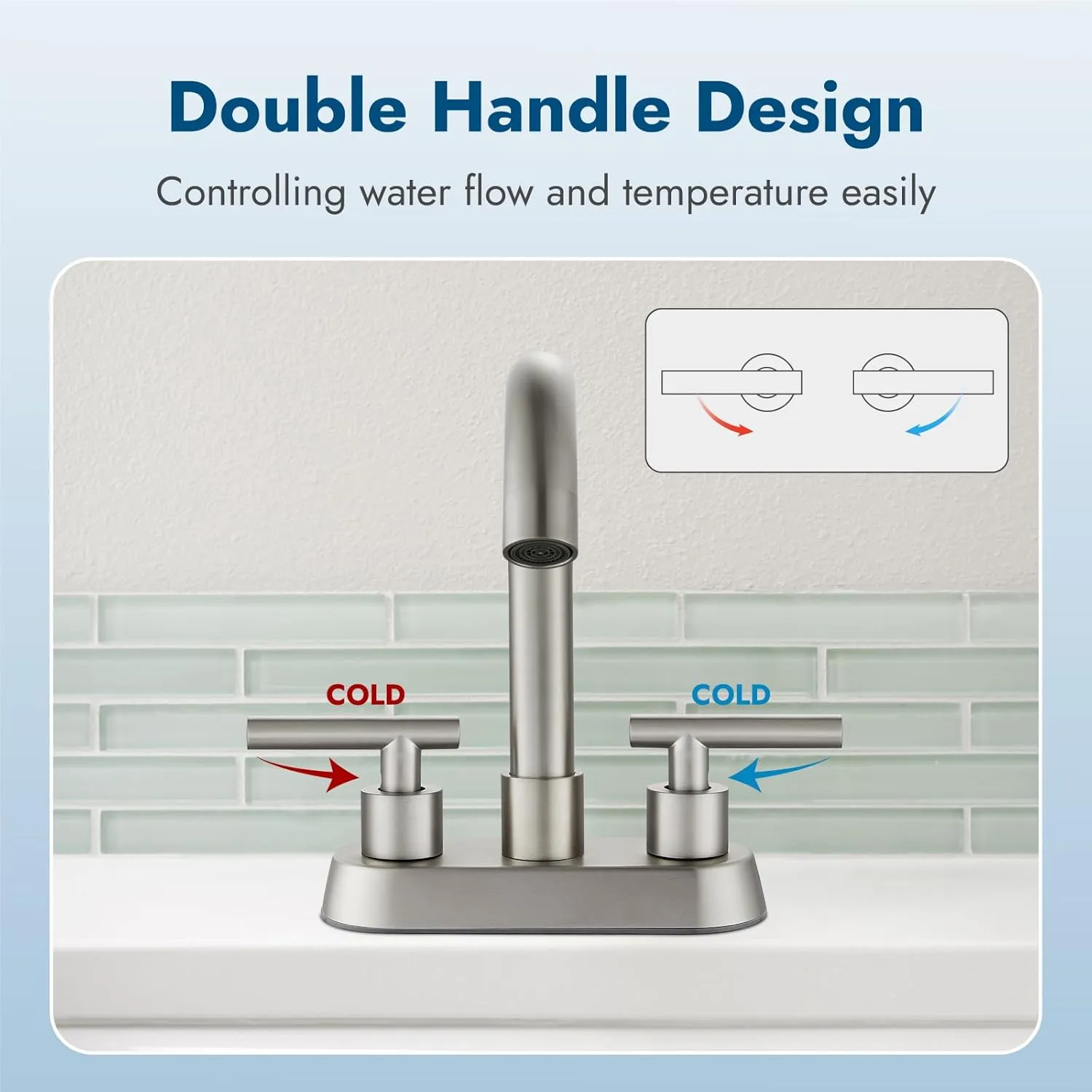 4 Inch Centerset Bathroom Sink Faucet Double Handles Bathroom Vanity Faucets 360 Degree Swivel Spout Deck Mount Mixer Tap with Pop-up Drain,Brushed Nickel