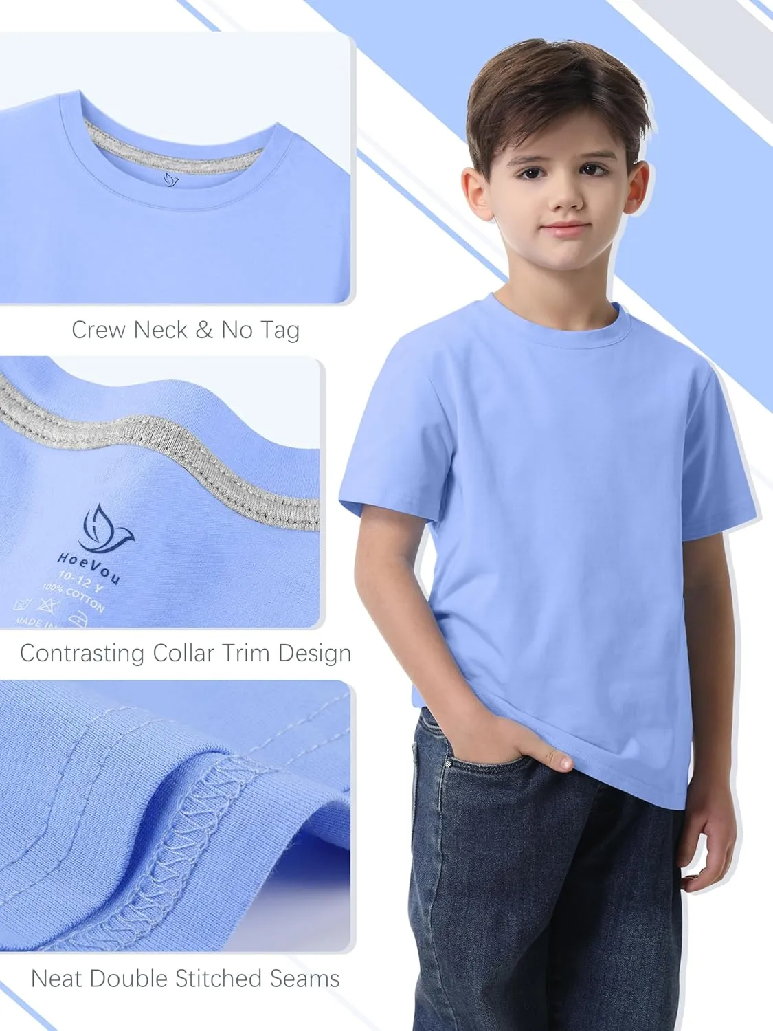 4 Pack Boys Shirts Short Sleeve Cotton Shirts for Boys Summer Tshirts Kids Basic T-Shirts Unisex Tees Top Clothes