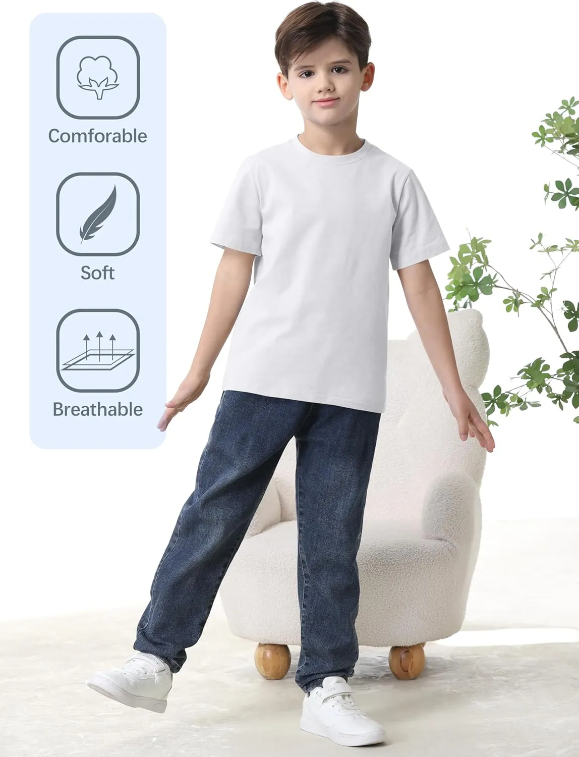 4 Pack Boys Shirts Short Sleeve Cotton Shirts for Boys Summer Tshirts Kids Basic T-Shirts Unisex Tees Top Clothes