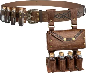 4 PCs Medieval Alchemy Belt Waist Pack Combo with Multiple Potion Bottles, Viking Rivet Belt Side Pouch for Cosplay