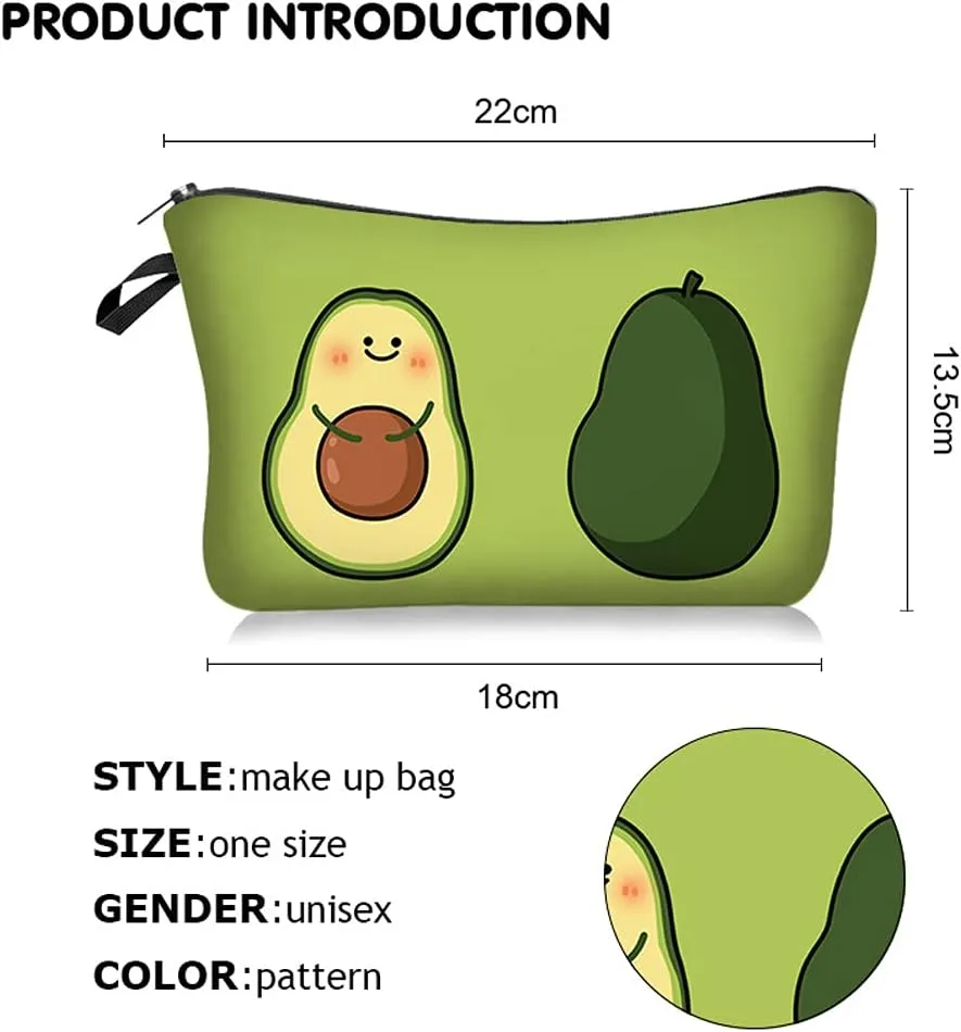 4 Pieces Set Makeup Bags Cute Cosmetic Pouch Travel Zipper Allover Print Cosmetic Organizer Stylish Toiletry Bag for Women Supplies 4pcs Bulk (Avocado)