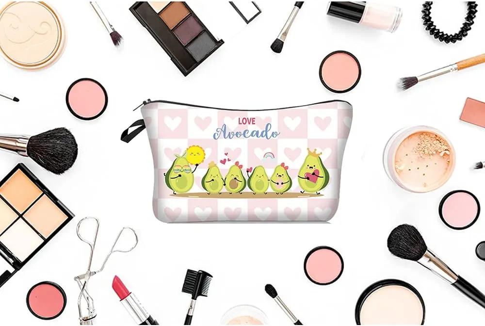 4 Pieces Set Makeup Bags Cute Cosmetic Pouch Travel Zipper Allover Print Cosmetic Organizer Stylish Toiletry Bag for Women Supplies 4pcs Bulk (Avocado)