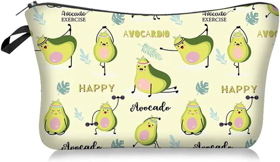 4 Pieces Set Makeup Bags Cute Cosmetic Pouch Travel Zipper Allover Print Cosmetic Organizer Stylish Toiletry Bag for Women Supplies 4pcs Bulk (Avocado)