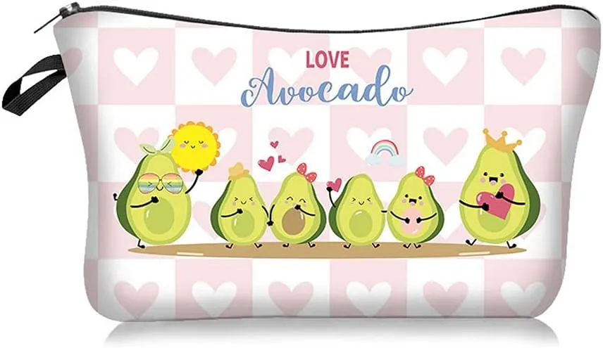 4 Pieces Set Makeup Bags Cute Cosmetic Pouch Travel Zipper Allover Print Cosmetic Organizer Stylish Toiletry Bag for Women Supplies 4pcs Bulk (Avocado)
