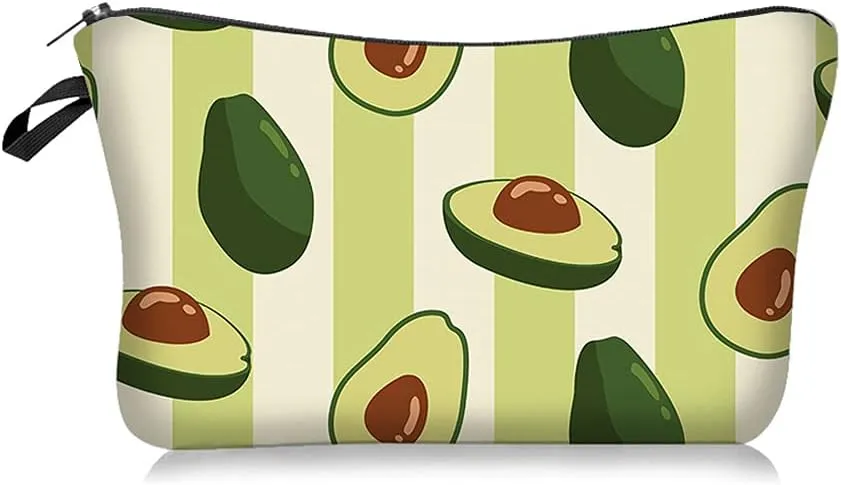4 Pieces Set Makeup Bags Cute Cosmetic Pouch Travel Zipper Allover Print Cosmetic Organizer Stylish Toiletry Bag for Women Supplies 4pcs Bulk (Avocado)