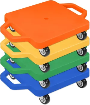 4 Scooter Boards with Handles for Kids Sitting, Floor Scooters Gym Scooters Set with Ropes for School Gym Activities and Indoor Outdoor Play