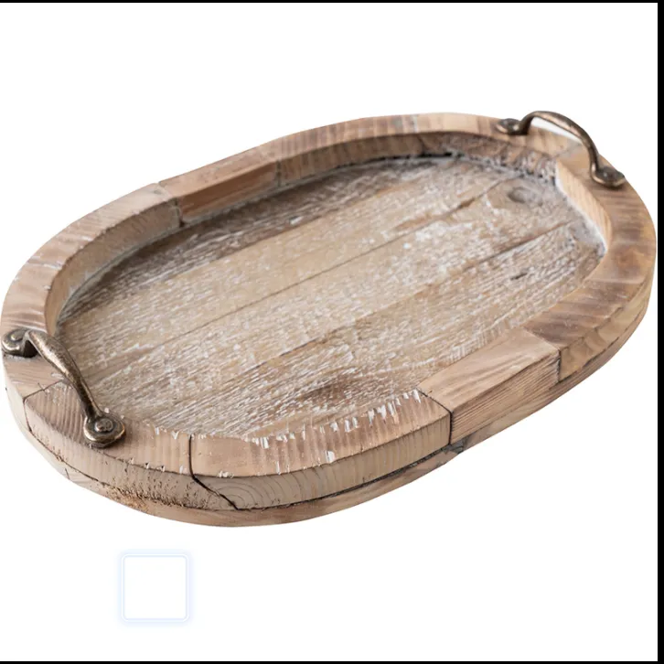 46cm Long Vintage Wooden Tray, Tabletop Oval Breakfast Serving Trays