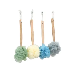 4pcs Bath Body Brush Exfoliating Loofah Sponge Body Massager Back Scrubber with Anti Skid Long Wooden Handle