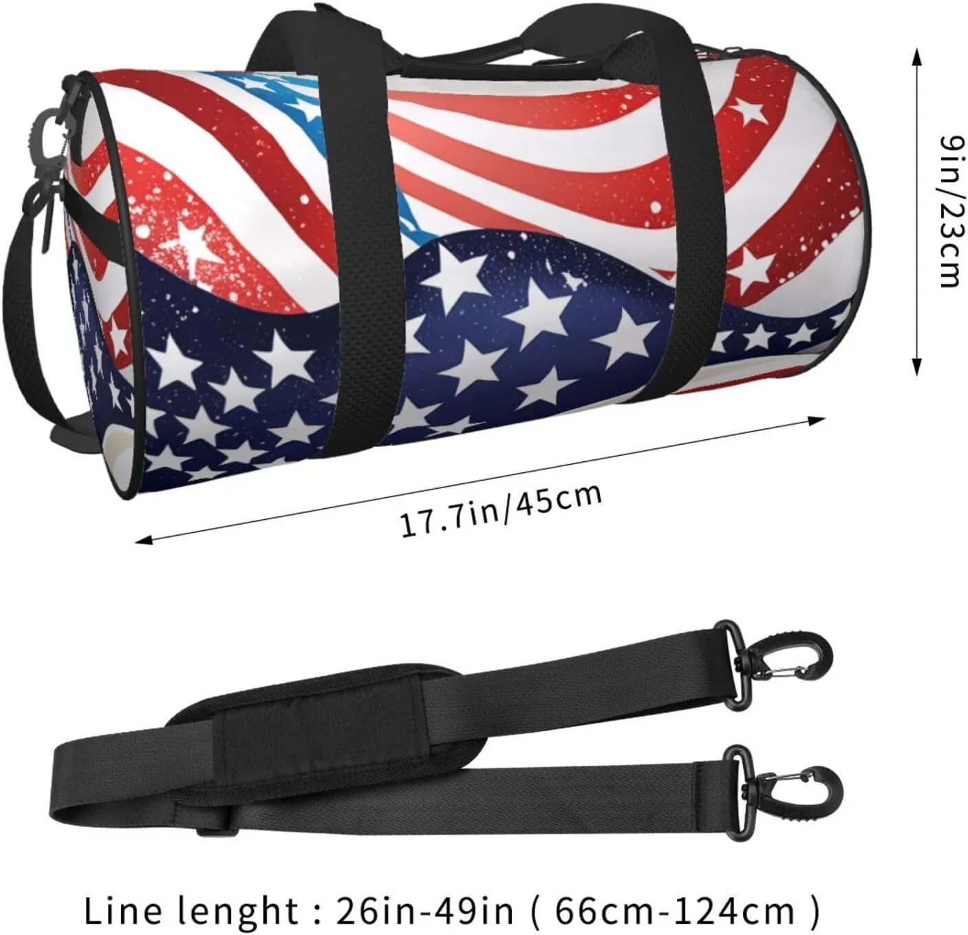 4th of July Patriotic Flag Printed Travel Bag,Round Personal Item Storage bag,Foldie Duffel Bag for Traveling Vacation,Fitness,Sports