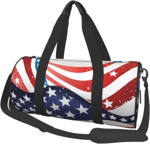 4th of July Patriotic Flag Printed Travel Bag,Round Personal Item Storage bag,Foldie Duffel Bag for Traveling Vacation,Fitness,Sports
