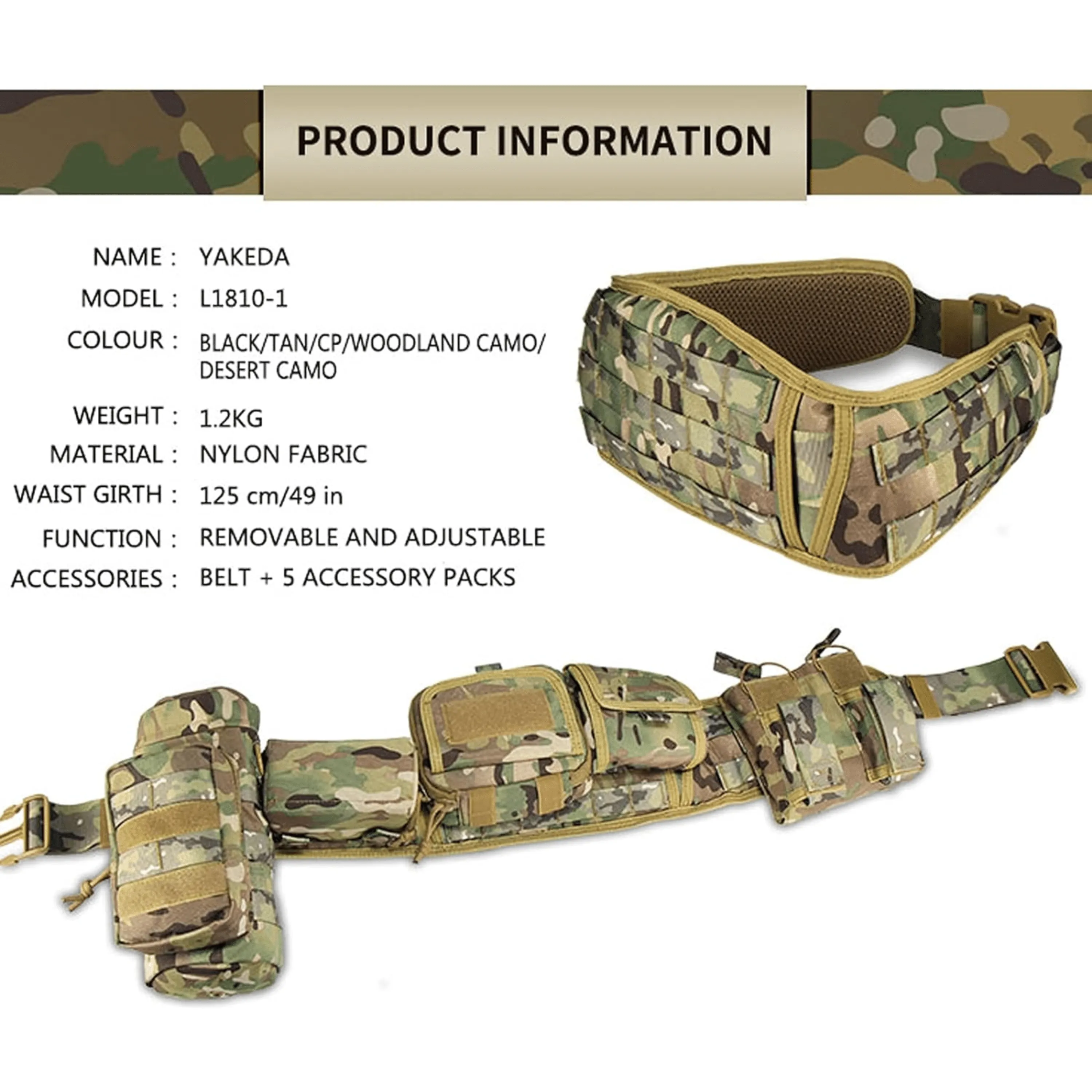 5 in 1 Tactical Duty Padded Belt, Belt with Pouches Heavy Equipment