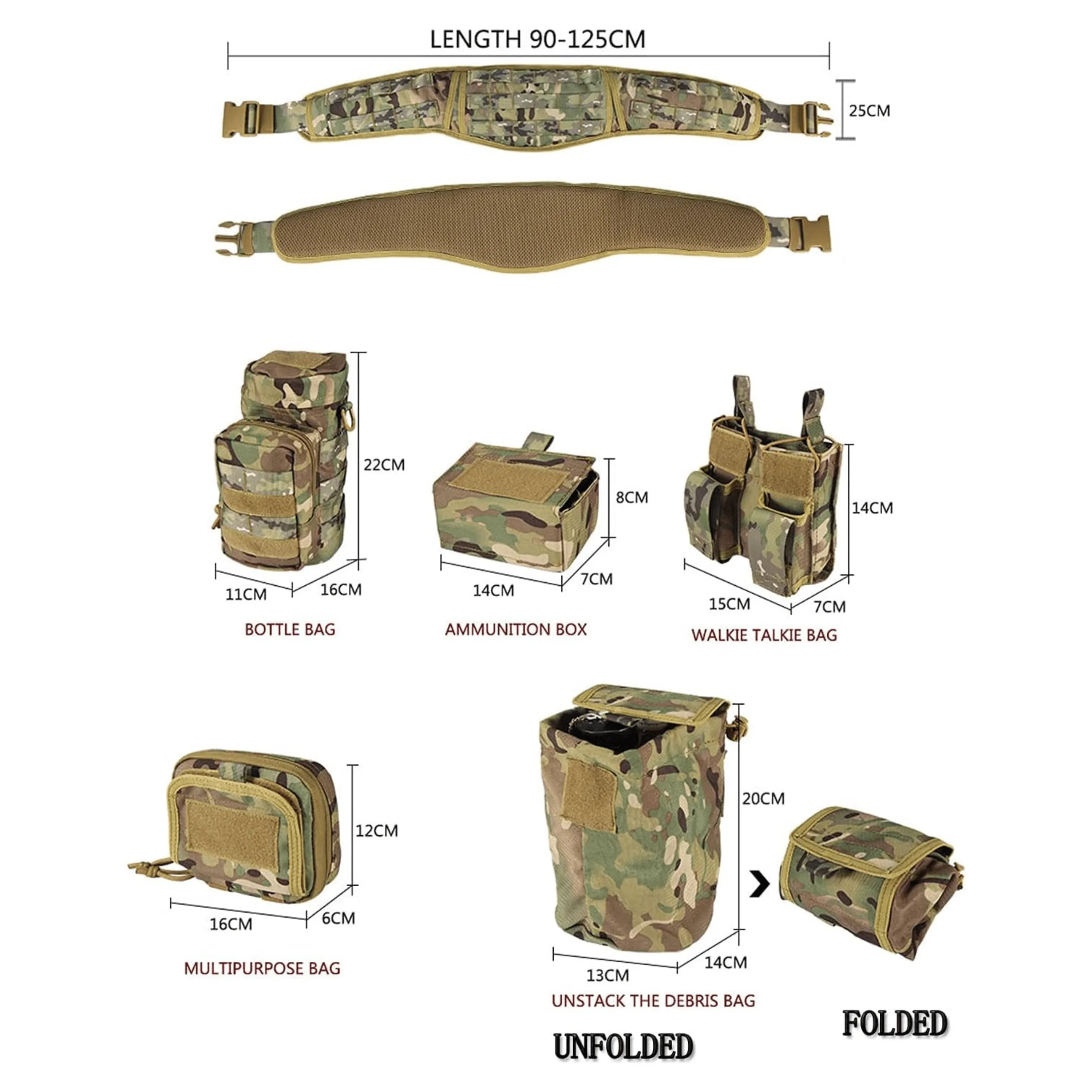 5 in 1 Tactical Duty Padded Belt, Belt with Pouches Heavy Equipment