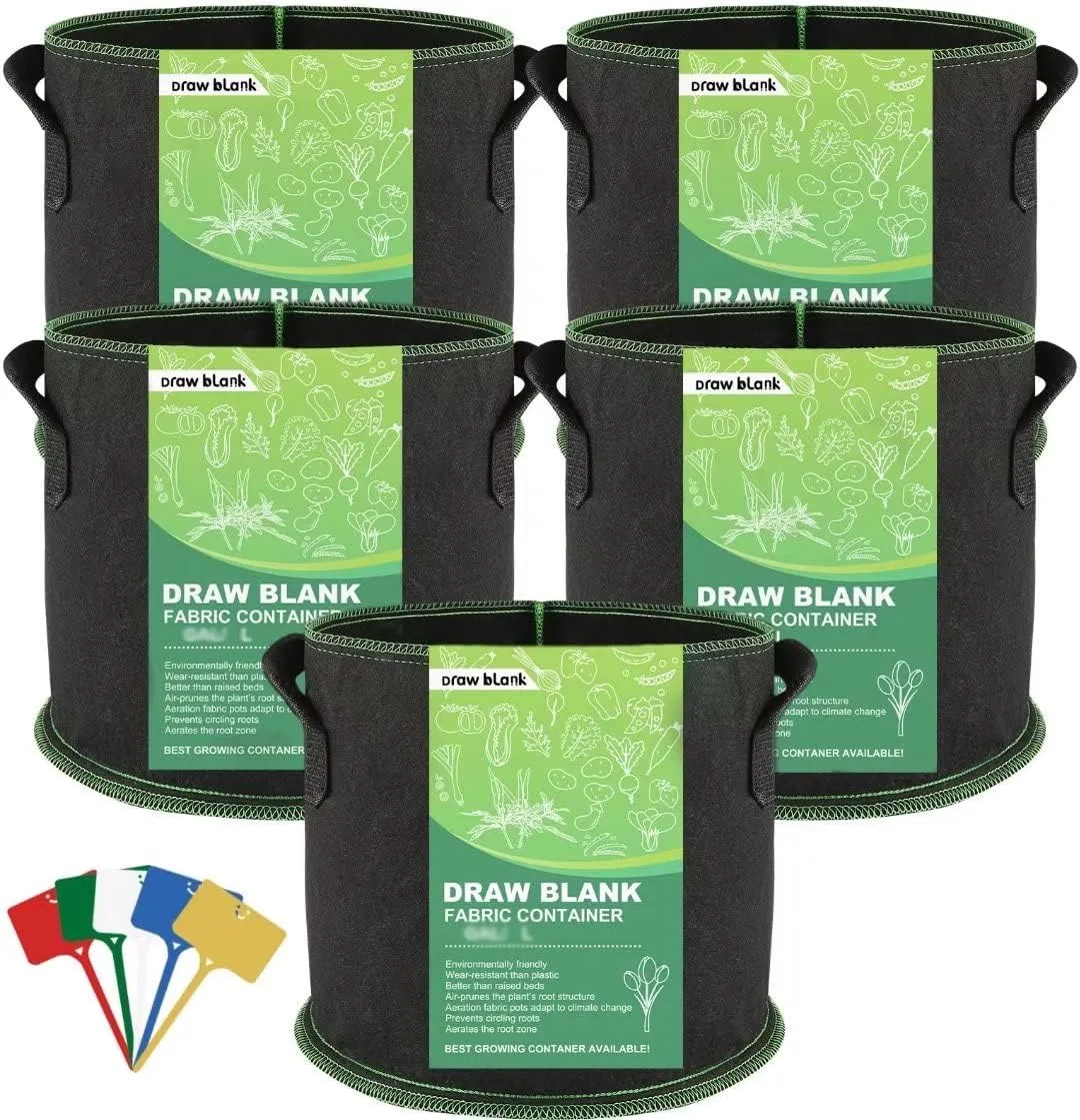5-Pack 20 Gallon Heavy Duty Thickened Nonwoven Fabric Vegetable/Flower/Plant Grow Bags with Handles