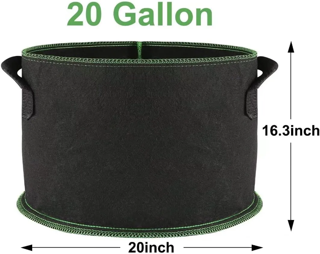 5-Pack 20 Gallon Heavy Duty Thickened Nonwoven Fabric Vegetable/Flower/Plant Grow Bags with Handles